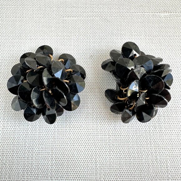 Vintage Black Cha Cha Clip-On Earrings 1.5" Retro Early Plastic Jewelry - Picture 3 of 7